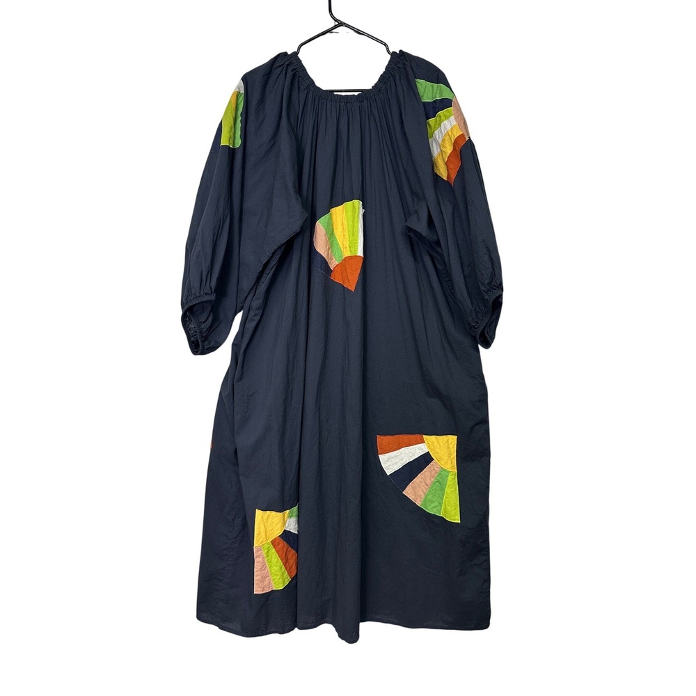 Nikki Chasin Navy Cotton Fan Patch Ballad Dress Cotton Oversized Midi XXL - Picture 3 of 7